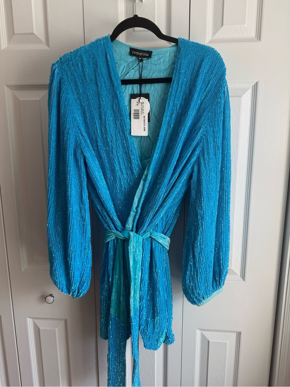 Retrofete Sparkling Blue Wrap Mini Dress
